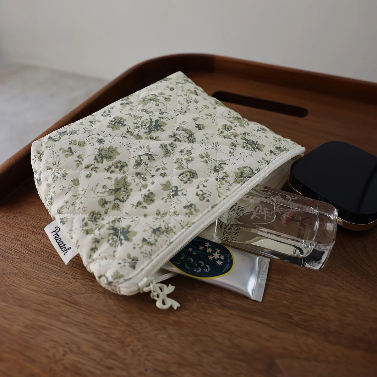 Reise tragbare Blume Blumen Kosmetik tasche Stoff druck Hautpflege produkte Schlafsaal multifunktion ale Mädchen Reiß verschluss Aufbewahrung tasche