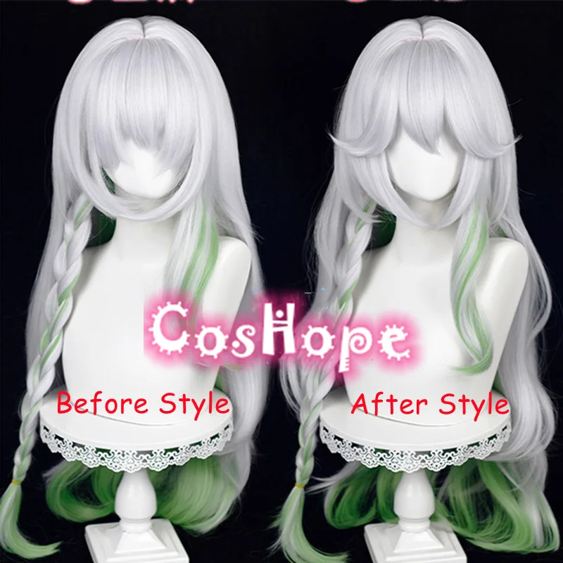 Nahida Wig The Greater Lord Rukkhadevata Cosplay Wig Silver Green Wig Cosplay Anime Heat Resistant Synthetic Wigs