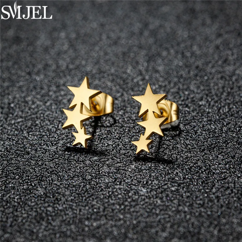 Punk 3 Stars Earings Fashion Stainless Steel Earrings Small Cute Triple Star Stud Earring for Women Girls Minimalist Jewelry
