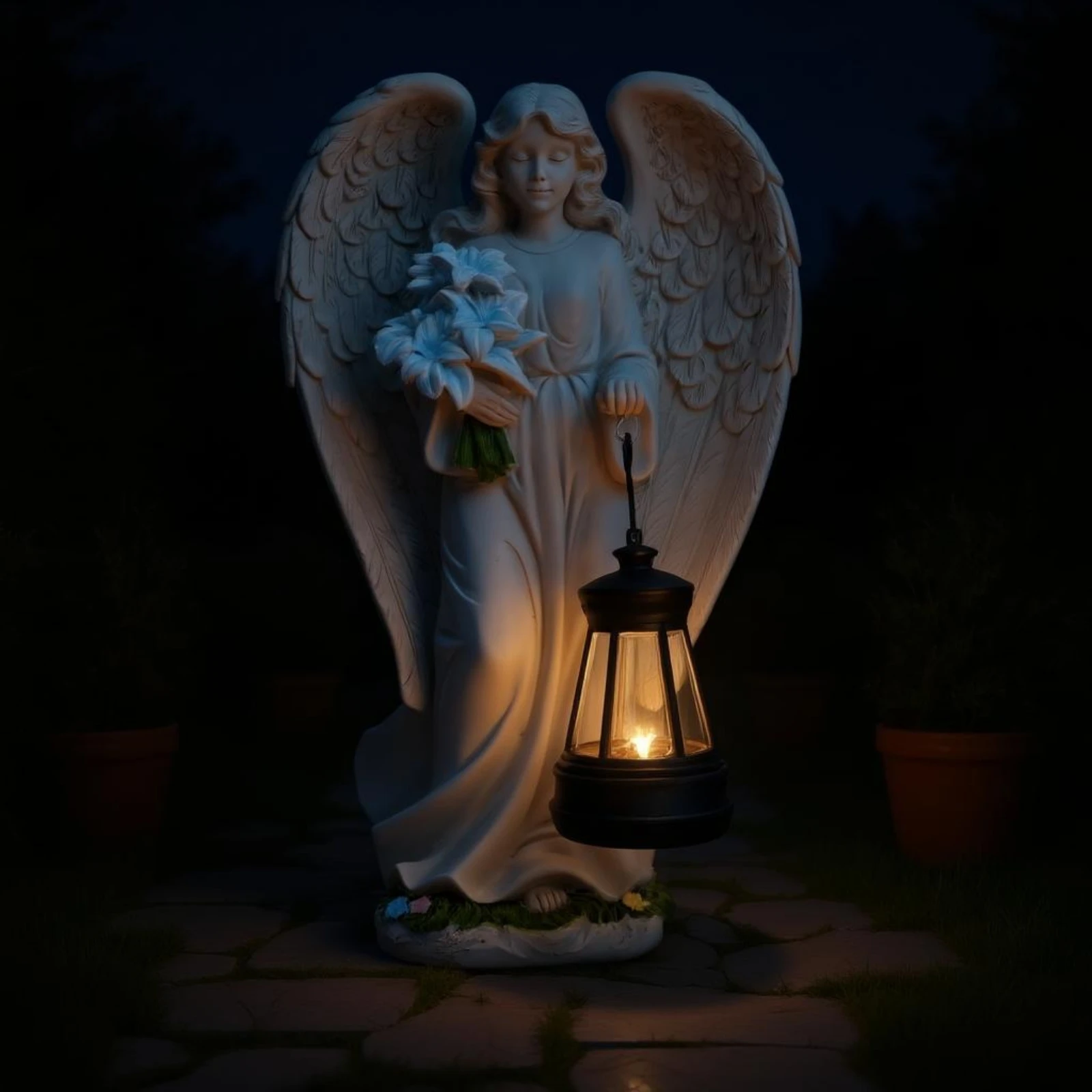 Angel Lantern Statue Feathered Wings Solar Angel Statue Outdoor Decor Decorative Weather Resistant for Walkway - view 6