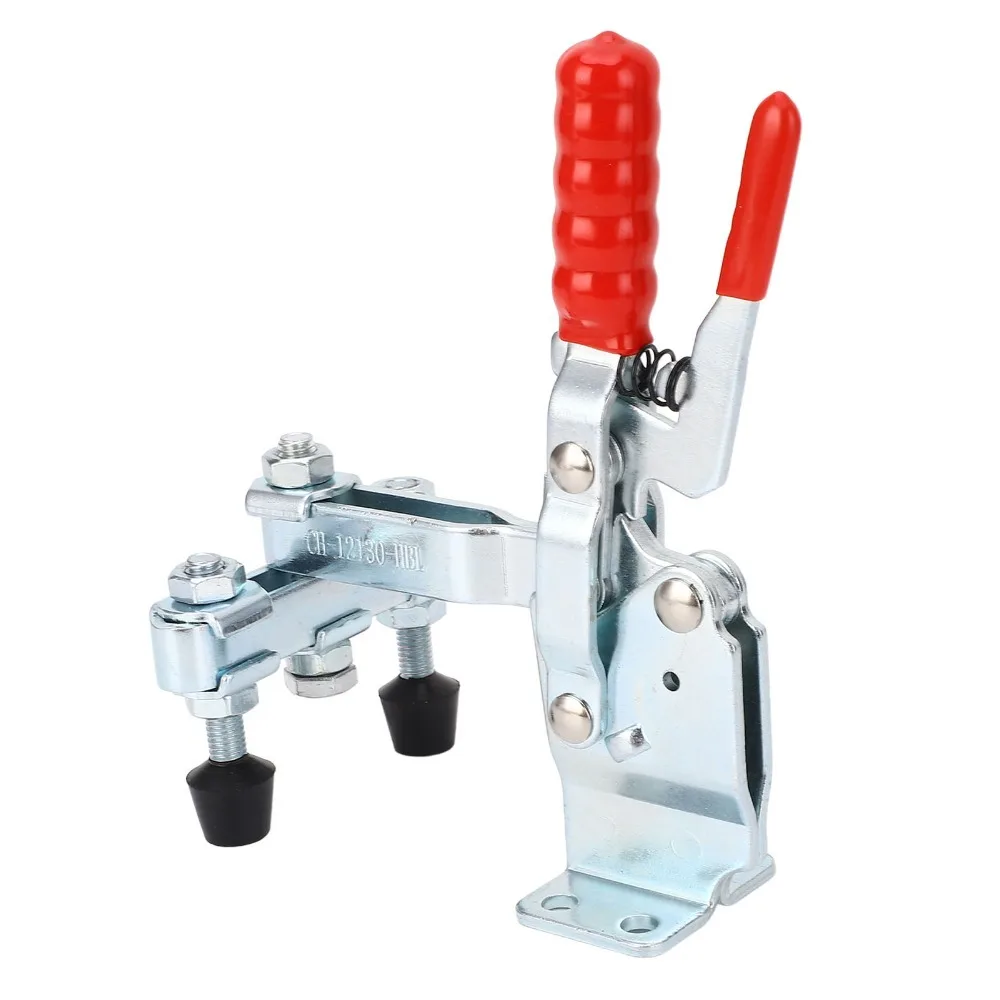 Dual Head Quick Release Clamp Dual Handle 227kg Clamping Force Vertical Toggle Clamp Anti Slip Red Hand Tool Heavy Duty Clamp