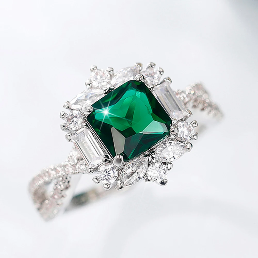 Huitan funkelnd grün cz Eheringe Damen ringe Silber Farbe Mode Luxus Verlobung Jubiläum trend ige Schmuck Geschenke