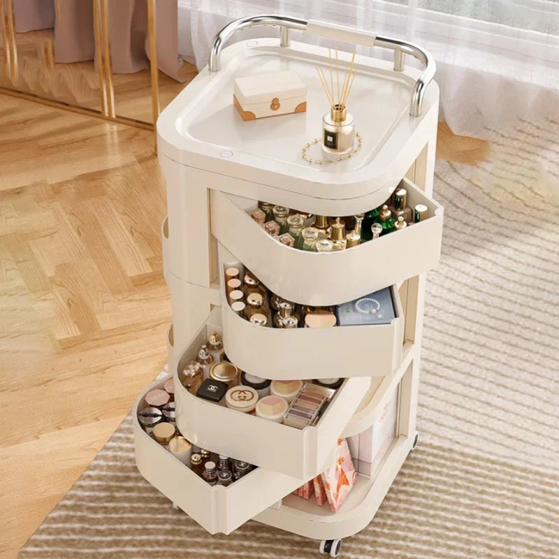 

Small Cart Storage Rack Cosmetics Rotating Storage Cabinet Multifunctional Snack Movable Bedroom Bedside Table 선반수납장 서랍형 수납장