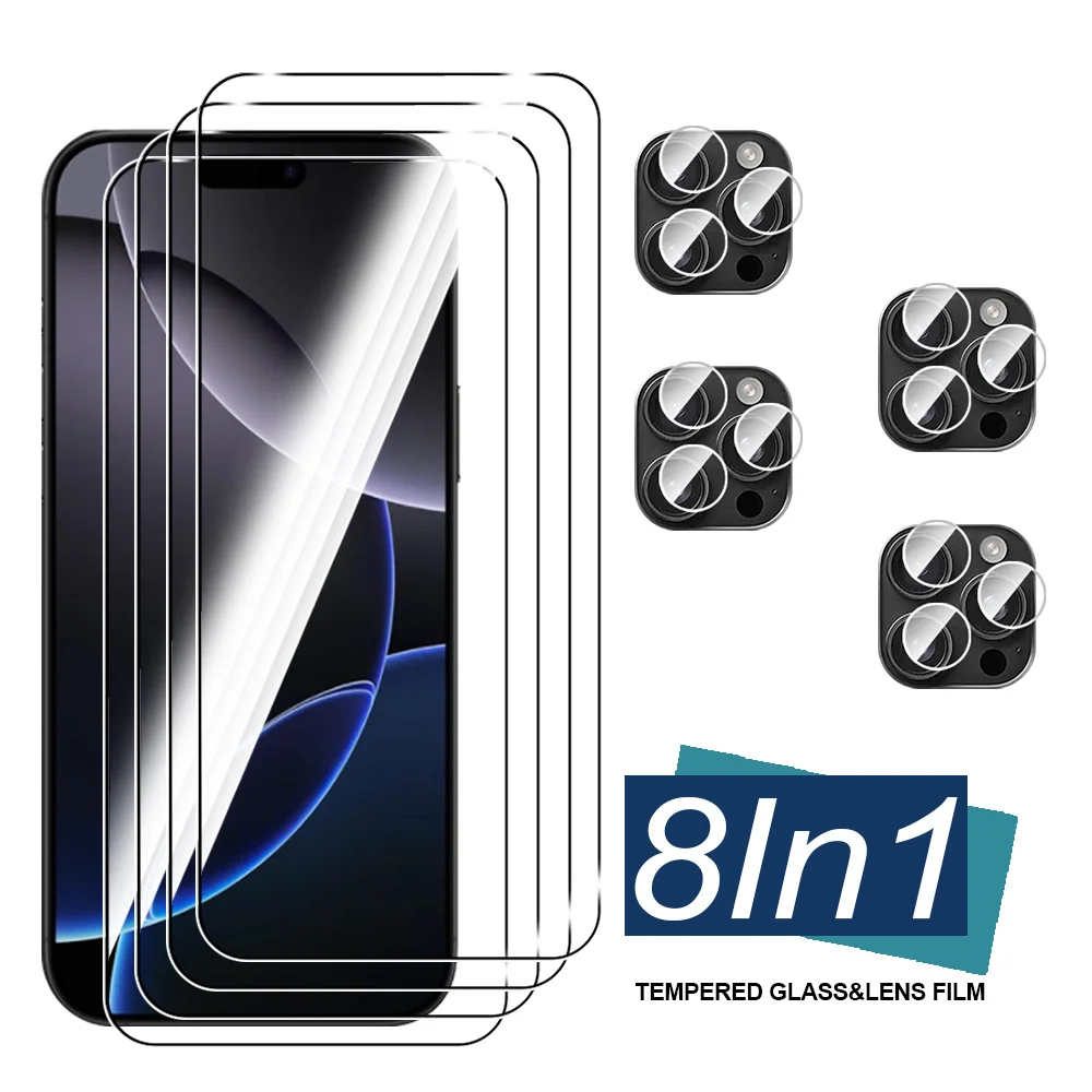 For iPhone 16 Pro Max Screen Protector 8IN1 Camera Lens Tempered Glass Protector For iPhone 16 Pro Iphone16pro Easy Installation