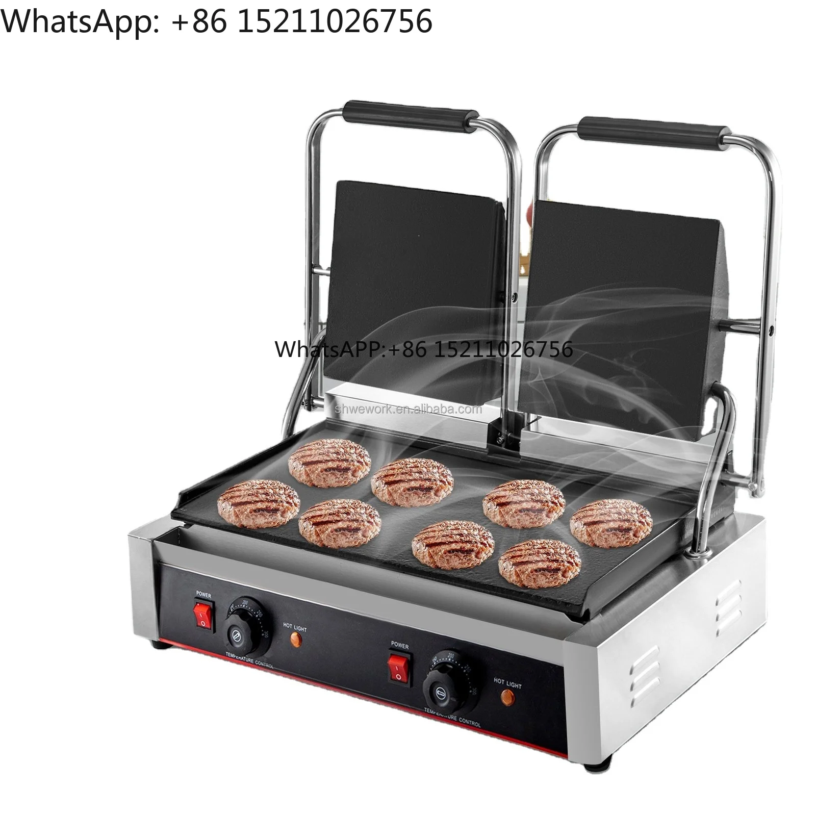 Sándwich comercial Panini prensa parrilla 2x1800W platos planos dobles sándwich eléctrico pan tostador prensa fabricante sándwich