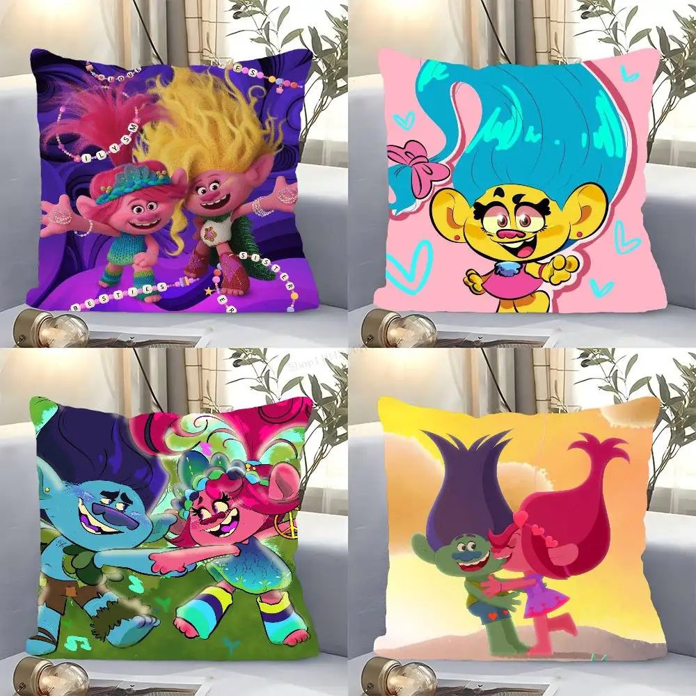 Cartoon T-Trolls Pillow Case Fashion Square Pillowcase Bedroom Sofa Room Ins Decoration Leisure