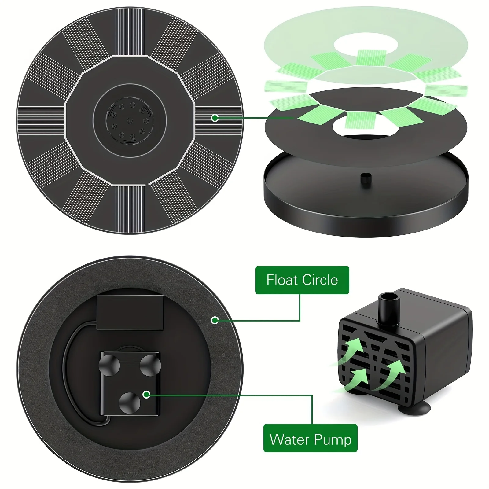 نافورة شمسية للحديقة الخارجية، مع 6 فوهات لحمام الطيور والحديقة والبركة وخزان الأسماك وحوض السمك وحمام السباحة وفي الهواء الطلق #5