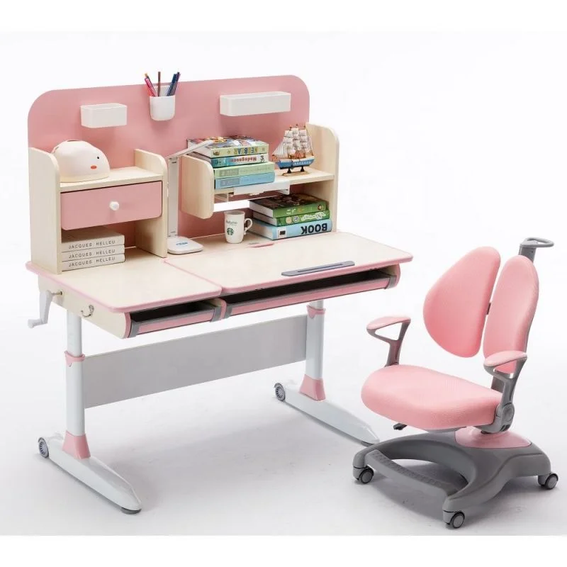 Wholesales Kids Study Desk and Chair Set Pink Study Table for Children Girls Home Furniture Child Reading Study Table Sets