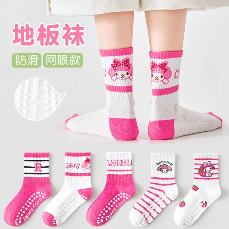 

5 Pairs Cute Sanrio My Melody Cotton Baby Anti-slip Mid-calf Socks For Boys Girls Floor Kids Toddler Sock With Rubber Grips Gift