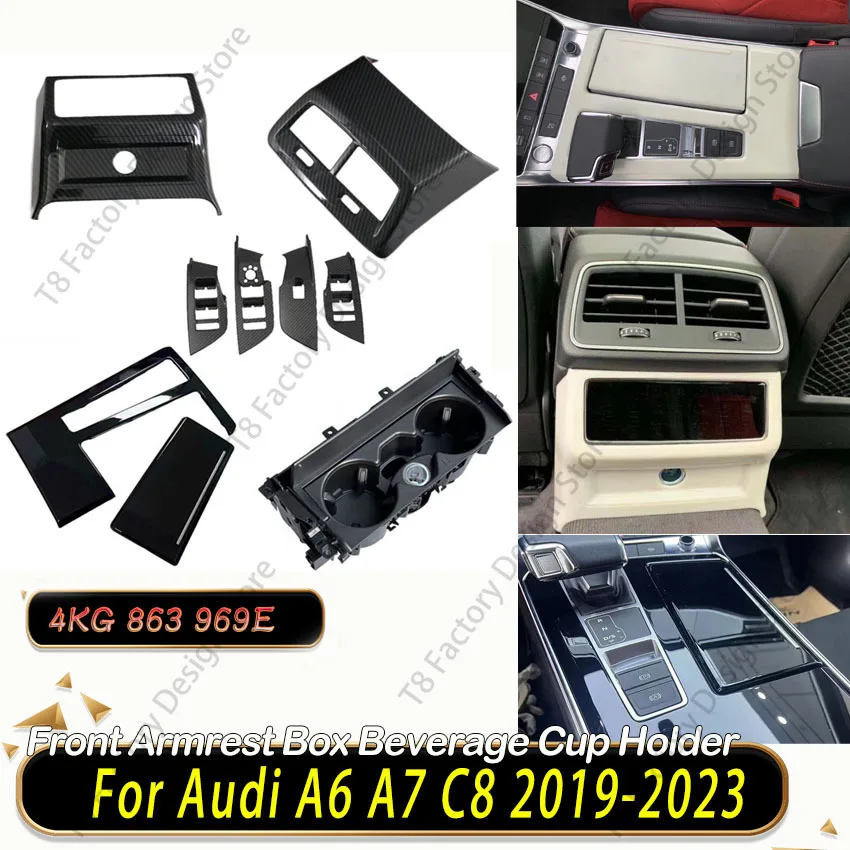 

For Audi A6 A7 C8 2019-2023 Front Armrest Box Beverage Cup Holder Assembly Water Cup Holder 4KG 863 969E Car Interior Trim