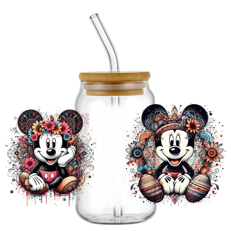 16OZ Miniso Mickey UV DTF Cup Wrap Transfer Sticker  Custom Label DIY Waterproof Logo For Libbey Glass Can