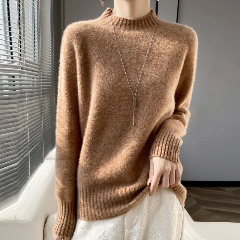 100% merino wool cashmere sweater women\'s sweater semi-high-necked long-sleeved pullover new warm pullover in autumn and winter.