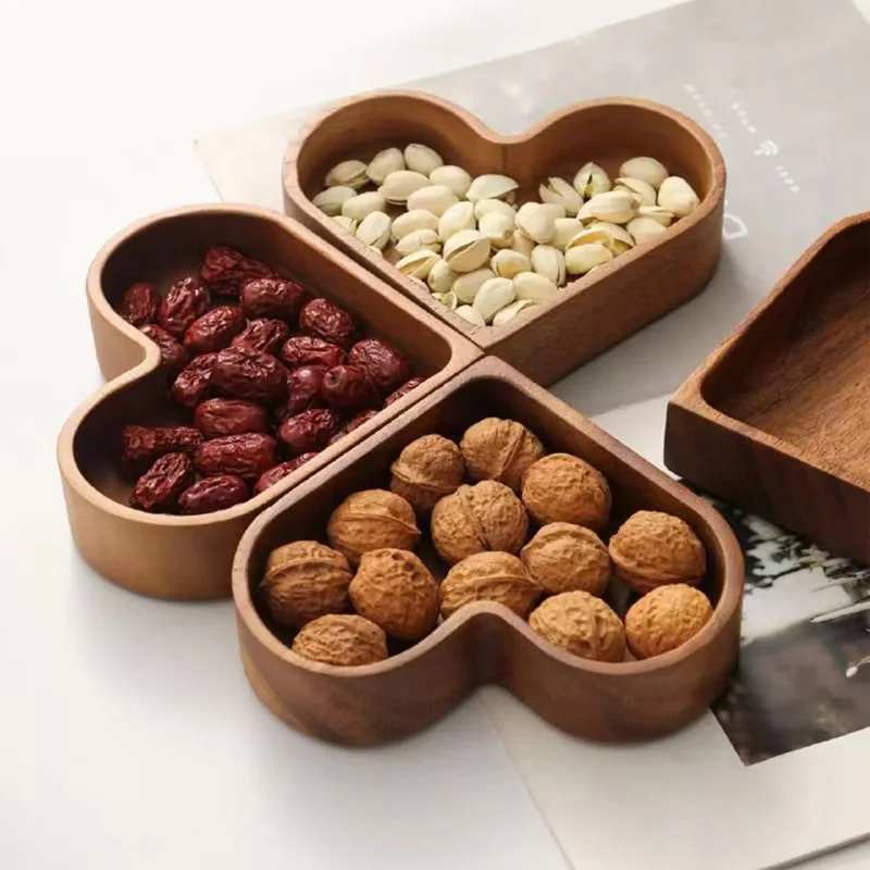 Solid Wood Tray Creative Heart Shaped Walnut Tray For Nuts Fruits Candies Desserts Snacks Jewelry