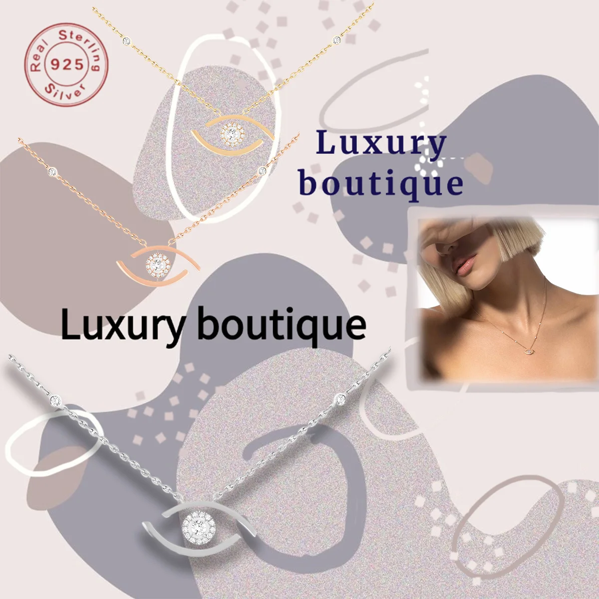 

Pure silver S925 necklace with zircon eyes, elegant and luxurious women's personality, couple's festival gift