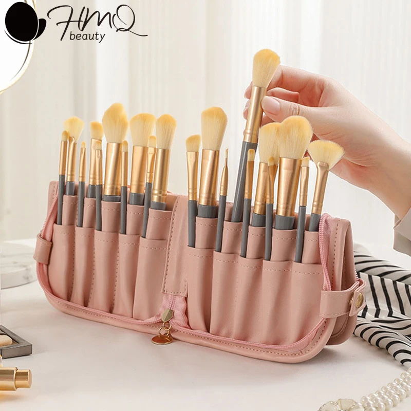 

15/23holes Makeup Brush Case Portable Waterproof Cosmetic Bag Stand-up Foldable Makeup Bag With Zipper Makeup Brush Organizer
