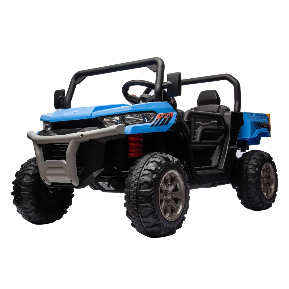 Carro elétrico infantil 24V, passeio de 2 assentos UTV equipado com motor 2x200W com cama/pá de despejo com carro elétrico de controle remoto para crianças