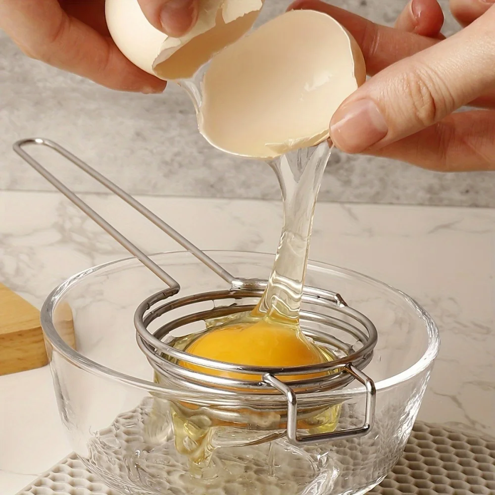 Egg Separator Long Handle Egg White Separator Food Grade Stainless Steel Egg Yolk Divider Filter Kitchen Gadget