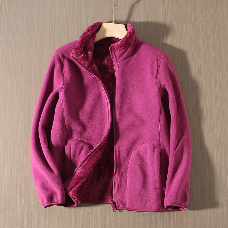 Chaqueta de Coral de Doble Cara para Mujer, Chaqueta Larga Acolchada de Algodón con Cierre de Cremallera, Cuello Alto y Cálido