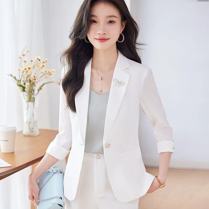 3/4 Sleeve Suit Coat for Women Summer Small High-Grade Temperament Professional Tailored Suit Suit Formal Suit Work Clothes Thin