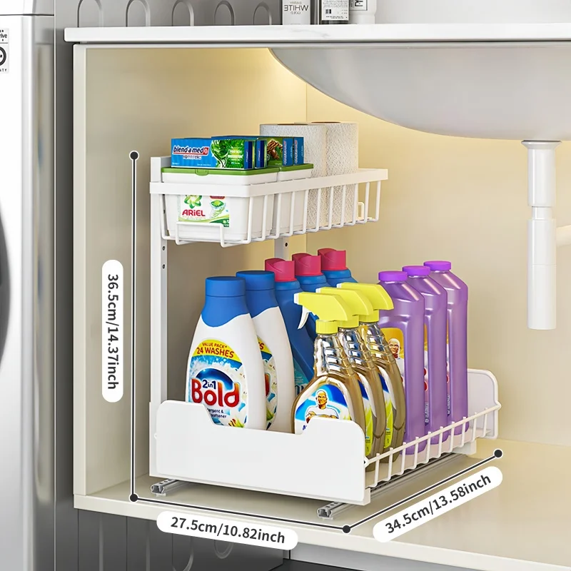 2 Tier Sliding Drawer Kitchen Spice Jar Storage Rack Adjustable Pull-out Sink Organizer Spice Jar Storage Rack Cabinet Rack 3