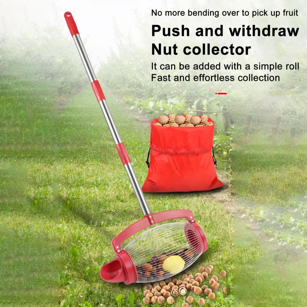 Golf Ball Walnut Nut Collector Picker Nut Gatherer Extended Handle Thick Pole With Storage Bag Large Rolling Walnuts Picker Tool