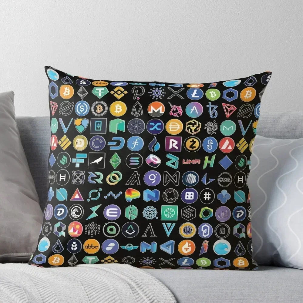 

Crypto Logos 3D on Black Throw Pillow Luxury Sofa Cushions home decor items Sitting Cushion Christmas Covers For Cushions pillow