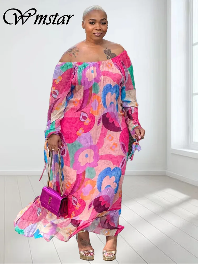 Wmstar-Robe à fleurs grande taille pour femmes, tenue maxi élégante, mode streetwear, vente en gros, livraison directe, 2023