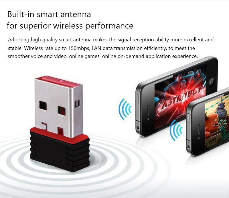 Ienron-adaptador WiFi USB RTL8188, receptor wifi de 150Mbps, adaptador de tarjeta de red inalámbrica, Dongle para ordenador de escritorio, portátil, PC y Windows