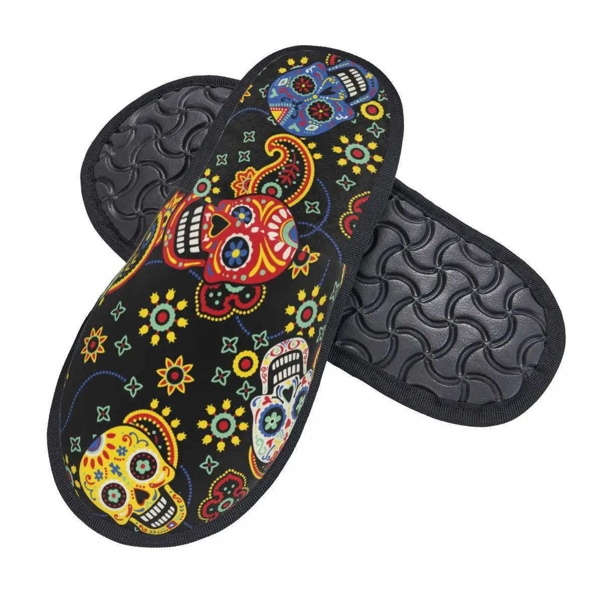 Fur Slipper For Women Men Fashion Fluffy Winter Warm Slippers Cute Day Of The Dead Skulls With Bandana Paisley House Shoes