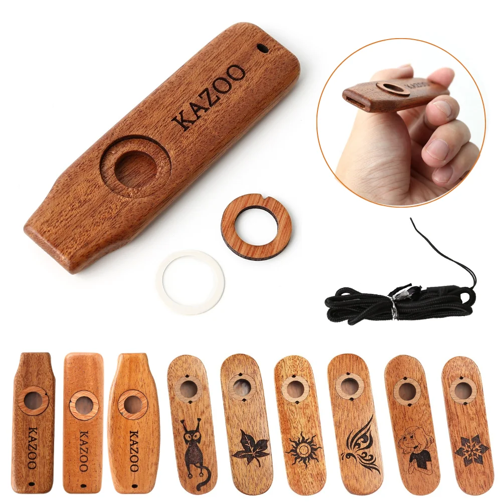 Wooden Kazoo Instruments Portable Wood Harmonica Guitar Ukulele Accompaniment Patry Musical Instrument for Kids Beginner Gift