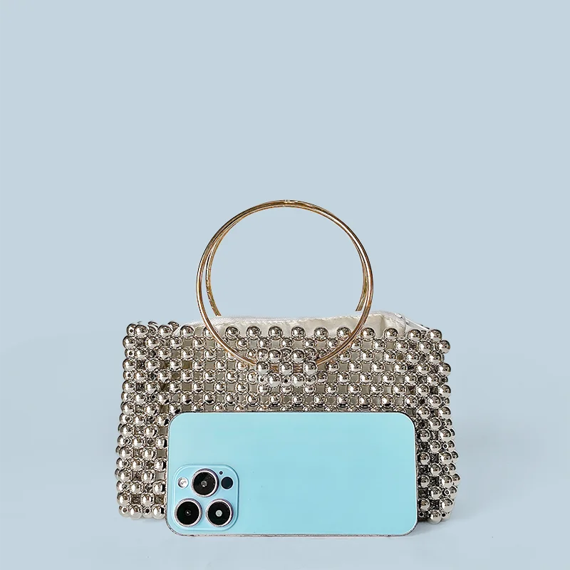 2024 new handmade bead bag, three-dimensional small square bag, circular ring handbag, casual versatile bead bag