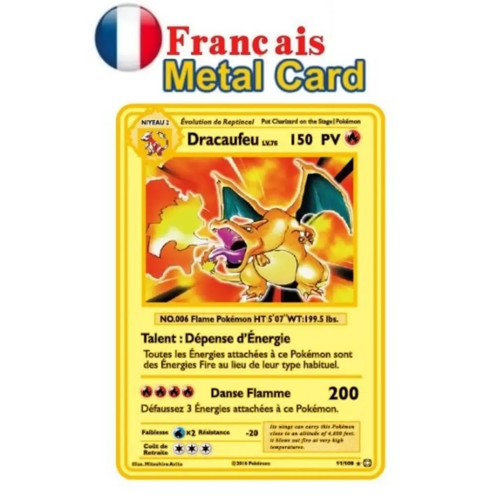 New Pocket Monster French Card Metal Gold Vmax GX Energy Card Charizard Pikachu Rare Series Combat Coach Card Children\'s Toy Gif