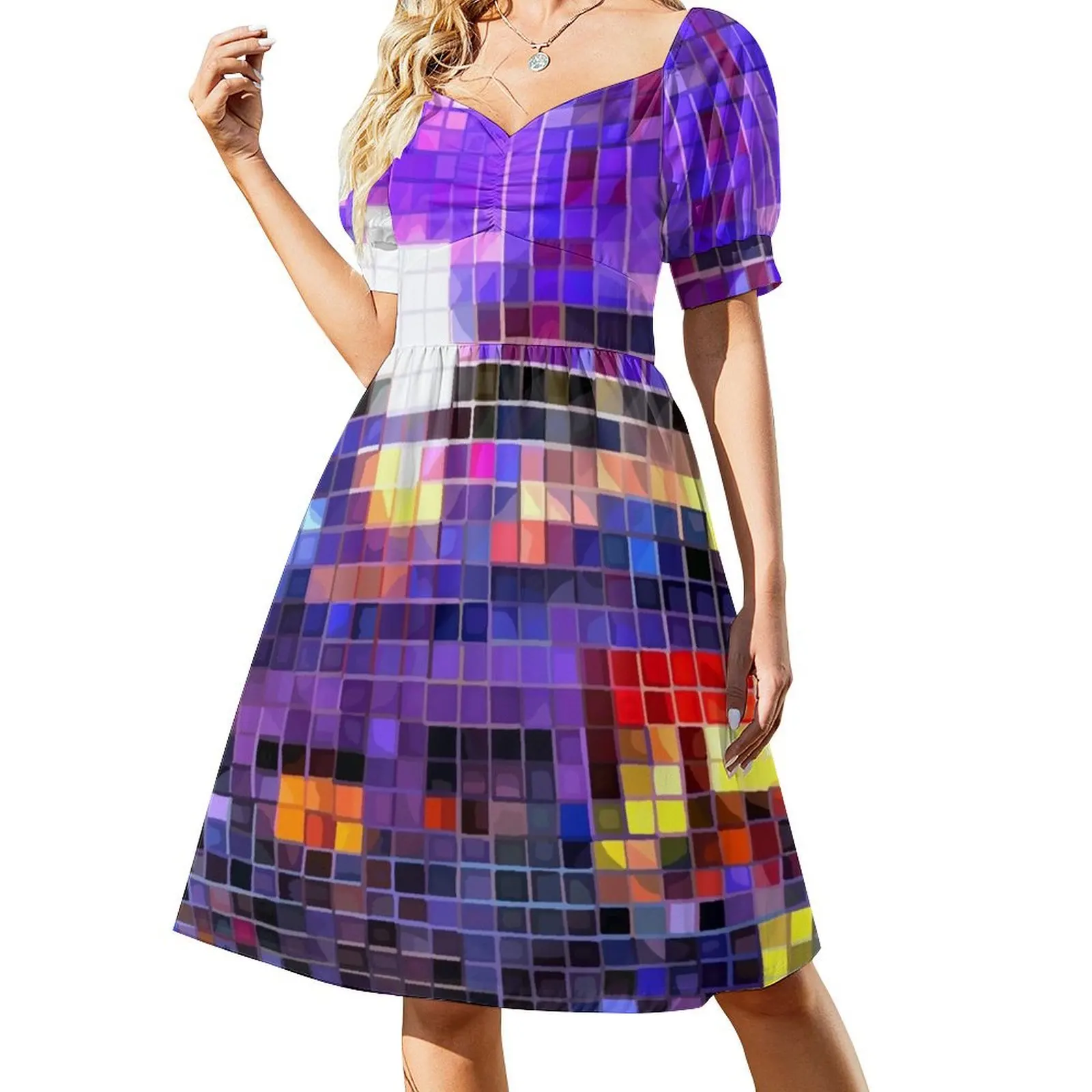 

Iridescent Disco Ball Pattern Short Sleeved Dress Dress woman women clothing 2025 new arrivals Dress