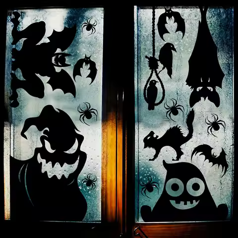 Halloween Window Cling Sticker，Giant Spooky Monster Silhouette Wall Decal Scary Black Stickers for Party Funny Decoration