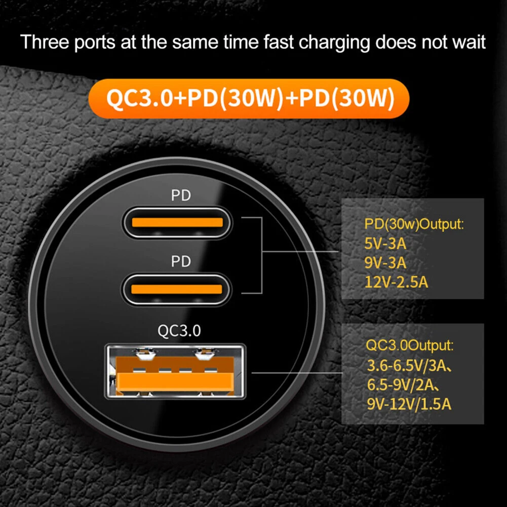 78W PD USB C Car Charger Dual PD QC3.0 Fast Power Charging Block Cigarette Lighter Socket Splitter Power Adapter