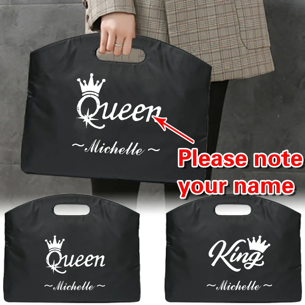 Pasta com nome personalizado, pasta de trabalho, deslocamento, grande capacidade, unissex, bolsa de mão, pacote de armazenamento durável de negócios