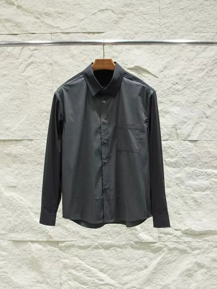 

Splicing color blocking horse cotton wrinkle resistant men's business casual long sleeved shirt