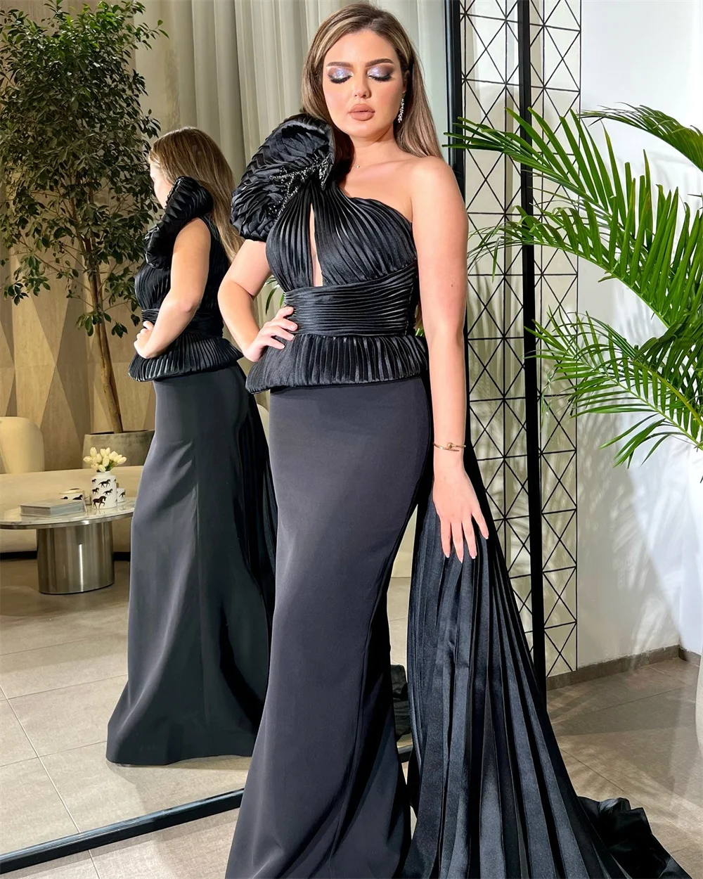 Customized Evening Gown Formal Dearin Ye One-shoulder Mermaid Floor Length Skirts Fold Draped Shirred Knot Bespoke Occasion Dres