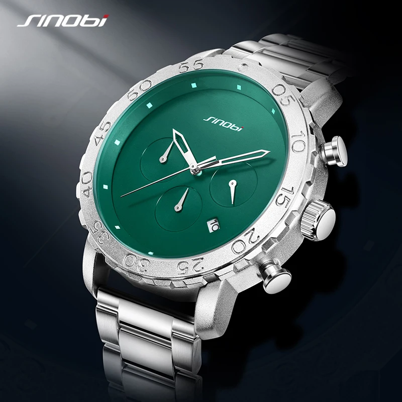 SINOBI New Top Brand Luxury New Men Watch Quartz Man Watches Waterproof Luminous Watch for Men Date Chronograph Sport Wristwatch