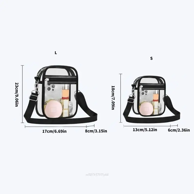 X5XA Transparent PVC Crossbody Bag with Adjustable Strap, Front Zip Pocket Shoulder Bag Casual Phone Bags for Visible Daily