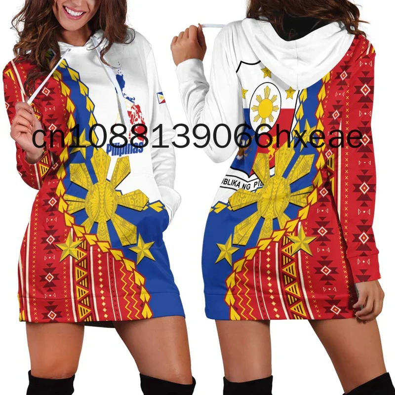 2025 Nieuwe Filipijnen Vlag Vrouwen Hoodie Jurk Aangepaste Naam Retro Harajuku 3d Gedrukt Vlag Trui Casual Sexy Vrouwen Hoodie Jurk