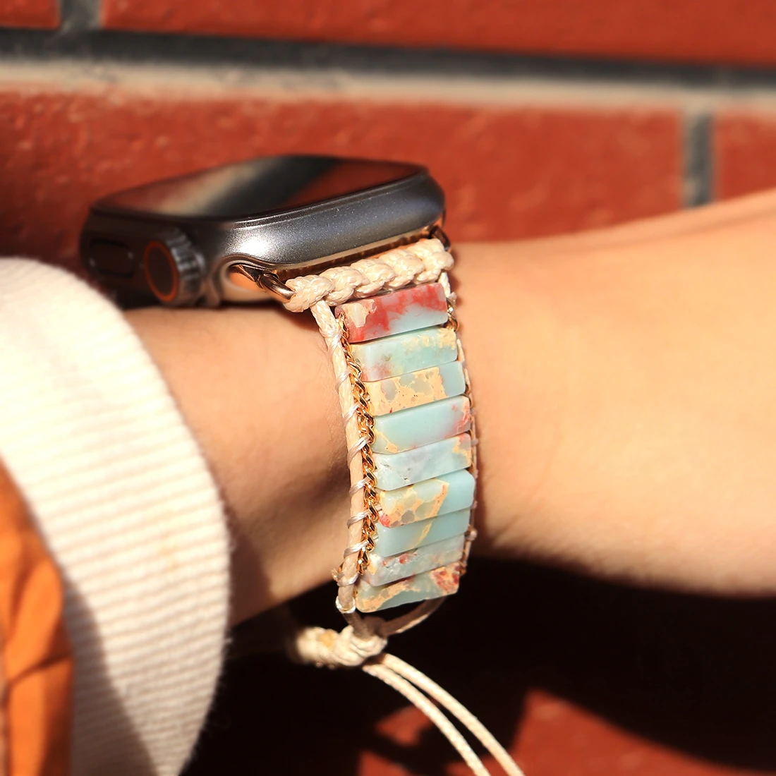 Man Woman Stone Aple Smartwatch Strap 38mm/45mm Shoushan Stone Beaded Crystal Stretchy Wristband Bracelet For Iwatch Accessories