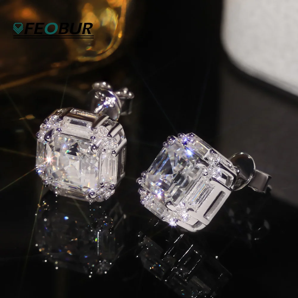 

5.84cttw Asscher & Baguette Cut Moissanite Stud Earring for Women Bridal 925 Sterling Silver Lab-Created Diamond Wedding Jewelry