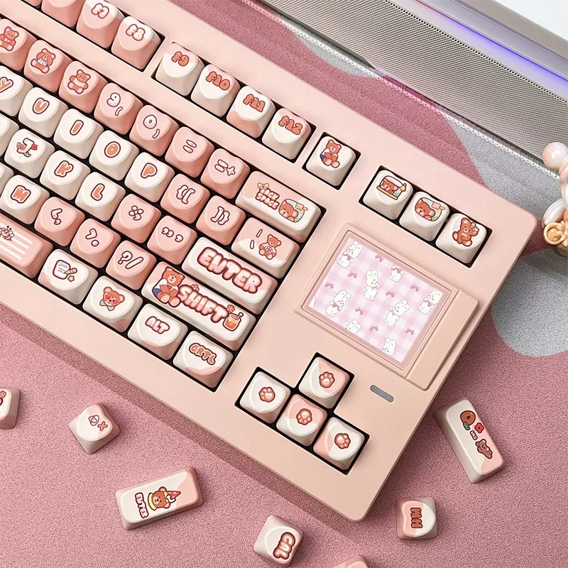 Bear Sweetheart Theme Keycap 120Key PBT Custom Cute Pink Love Keyboard Cap MOA Profile Gaming Key Cap for Mechanical Keyboard