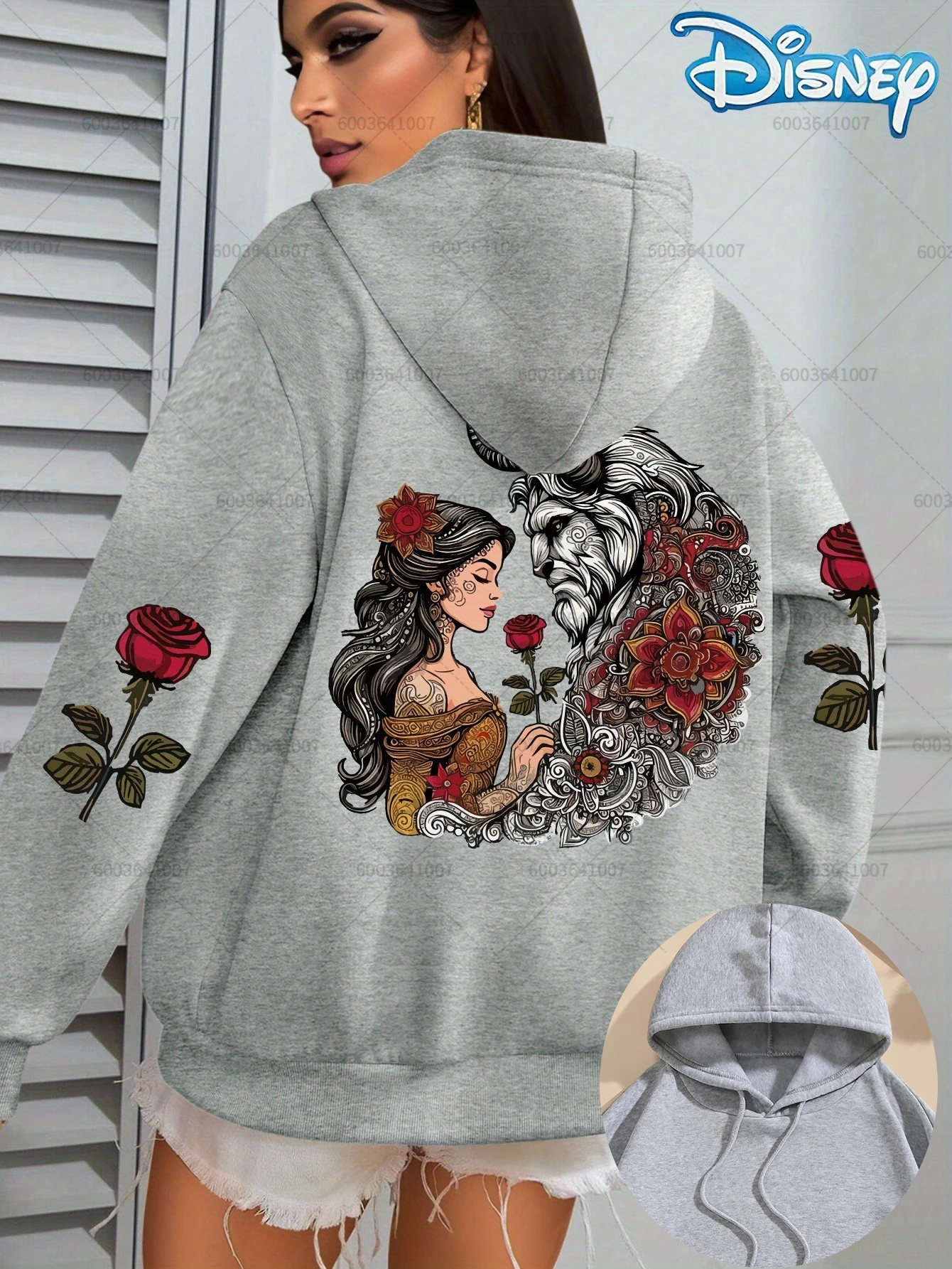 Sudaderas con capucha de lana de La Bella y La Bestia de Disney para mujer, Sudadera con capucha de algodón, jersey, abrigo de gran tamaño para otoño e invierno, Top de manga larga