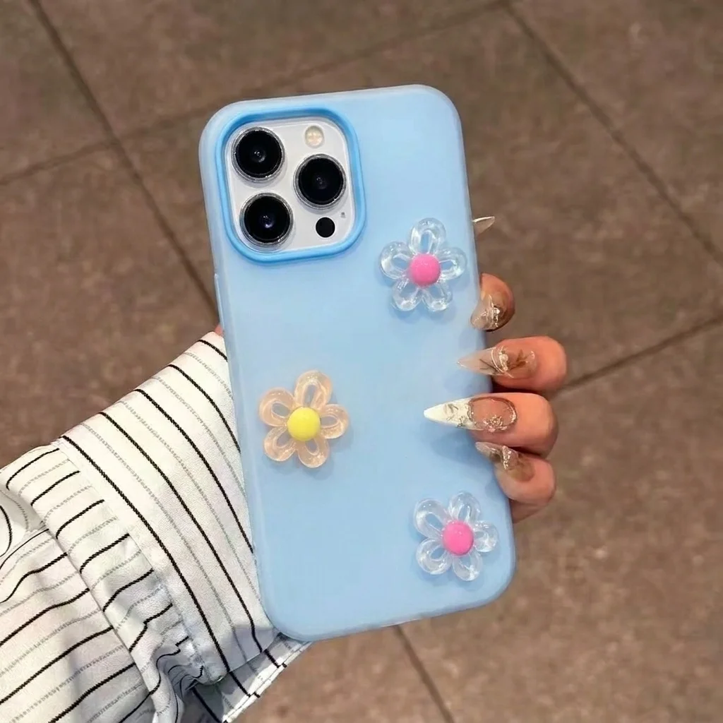 Blaue 2-in-1-Handyhülle mit 3D-DIY-Blumen-Lanyard für Xiaomi Redmi 15C 14C Note 14 13 12 Pro 4G 5G TPU-Silikon stoßfeste Hülle – Detail 2