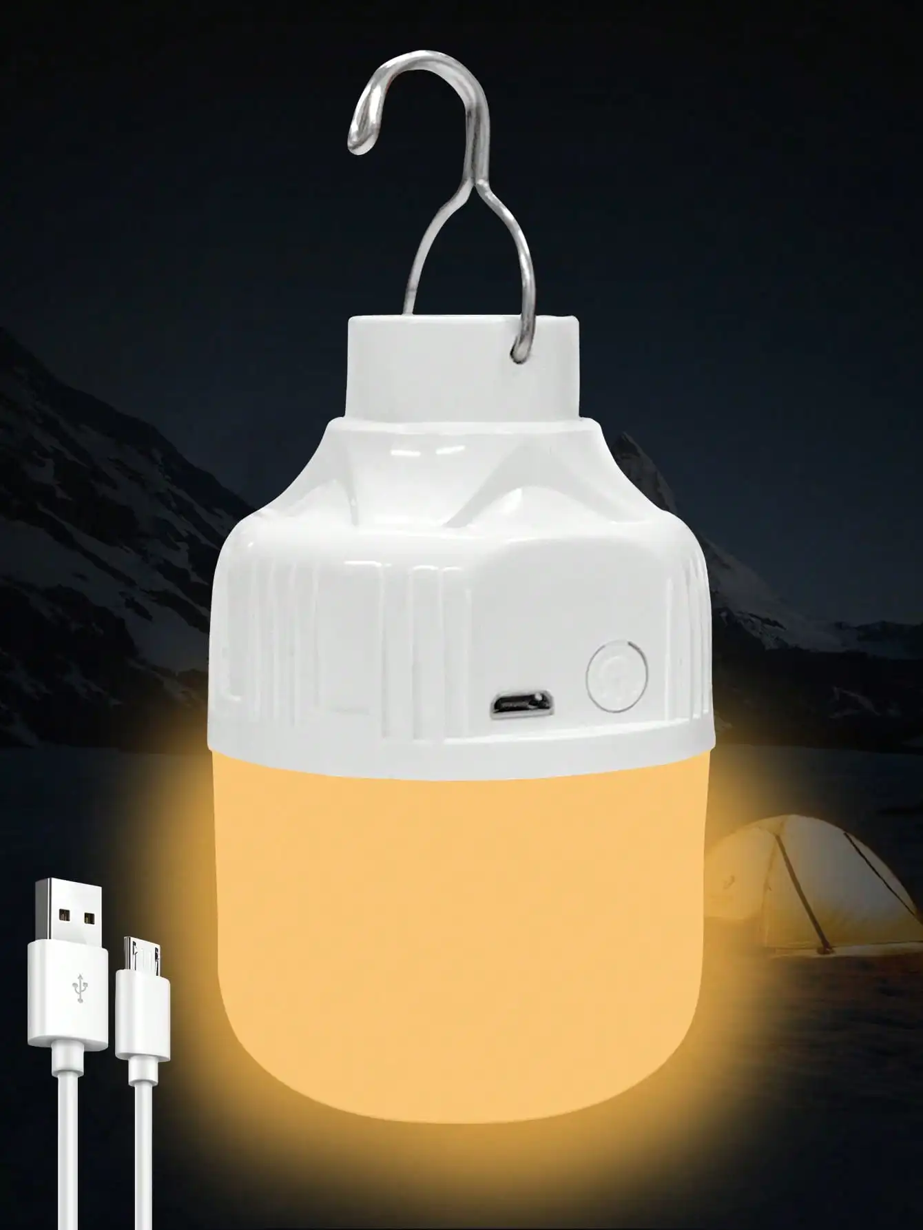 

1PC White 1200mAh 3-speed white light USB rechargeable LED hook-type bulb camping lantern power outage emergency light