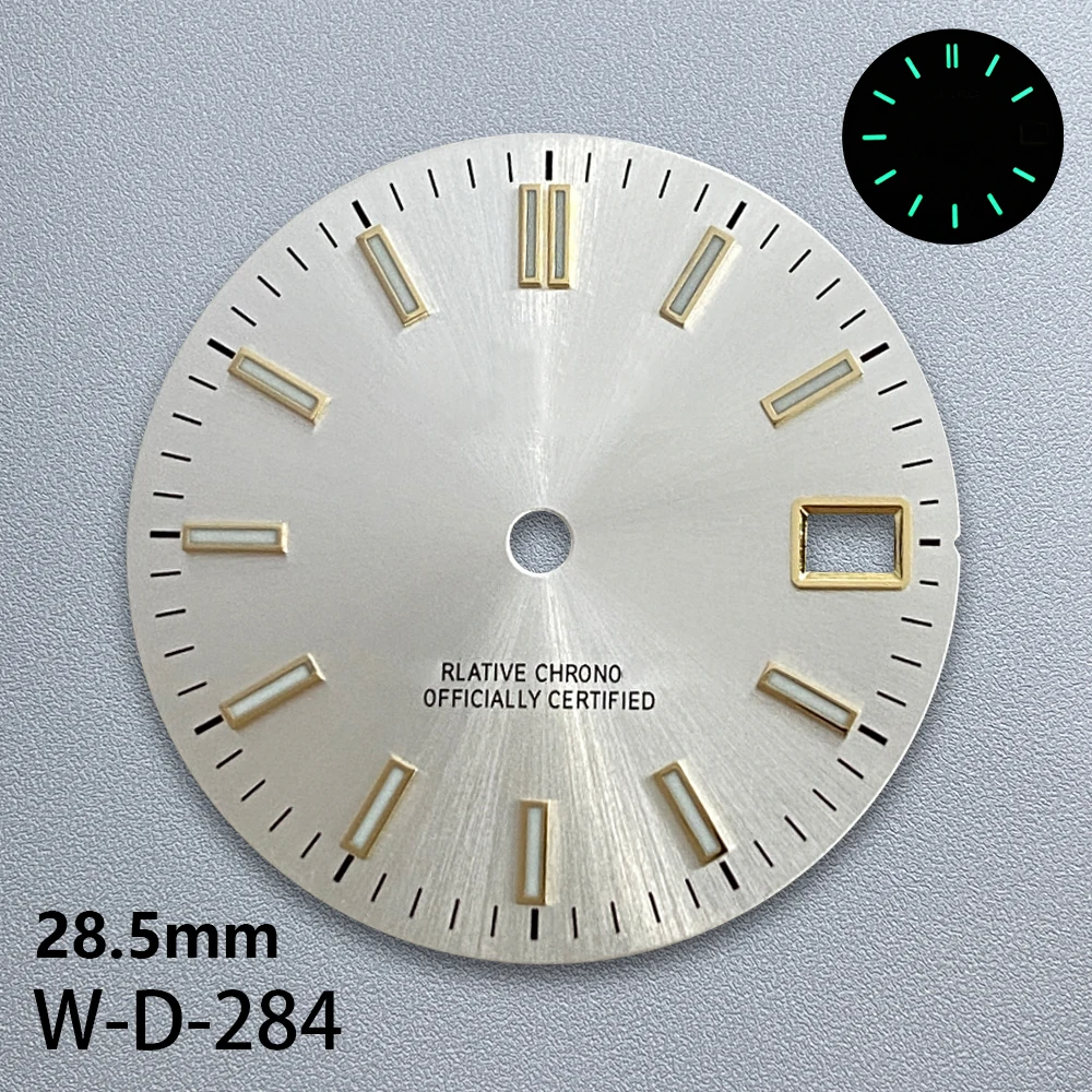 28.5mm S Logo Sunburst Dial Fit NH35/NH36/4R Japanese Movement Green Luminous High-Quality Dial Watch Modification Accessories