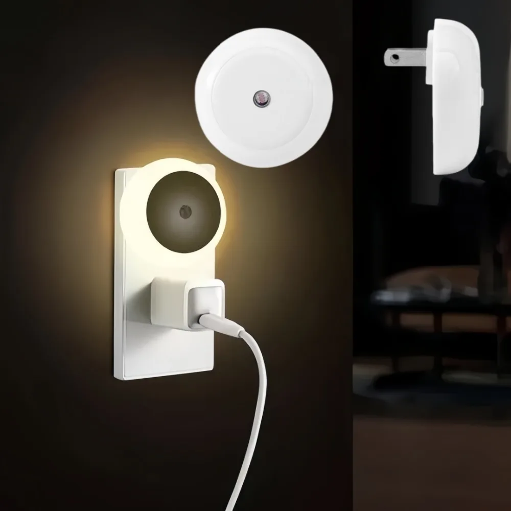 

LED Plastic Small Night Lights Plug Into Wall Night Light Lamp Dusk To Dawn Sensor Wall Night Lamp Bathroom Stairway Bedroom Use