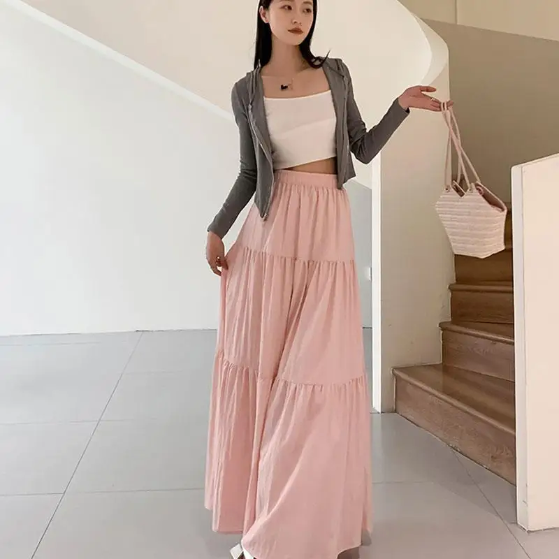 

Gentle WhiteaЖенская юбка трапециевидной формы на осень2024Новая утягивающая драпированная юбка-тортик с высокой талией, длинное платье